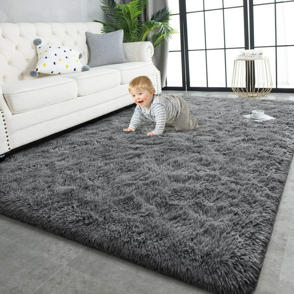 Alfombra TWINNIS de felpa antideslizante para interiores, 183 x 274 cm, color gris