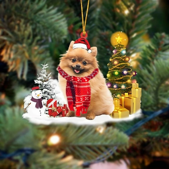 Acrylic 2D FLAT Holiday Tree Decoration Pomeranian Christmas Ornament LK133