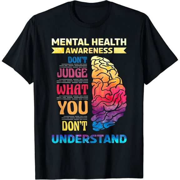 Retro Mental Health Awareness Graphic Tee Colorful Brain Motivational Quote T-Shirt for Men and Women Psychology Support Top