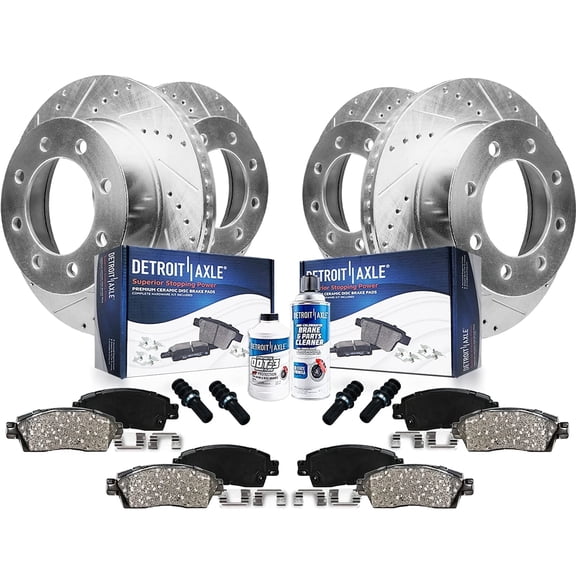 Detroit Axle - Brake Kit for Chevy Express GMC Savana 2500 3500, Drilled Slotted Brake Rotors Ceramic Brakes Pads Front and Rear Replacement: 4.63" inch Diameter Rear Center Hole