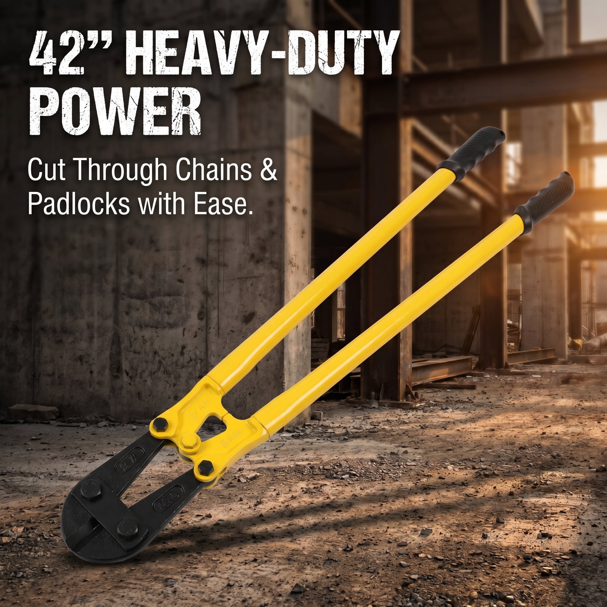 42 Inch Bolt Cutter Heavy Duty, Forged Steel Jaws, Long Handle Chain Cutter for Fence, Steel Wire, Screws, Rivets & Medium Padlocks, Yellow Metal Cutter with Ergonomic Rubber Grip