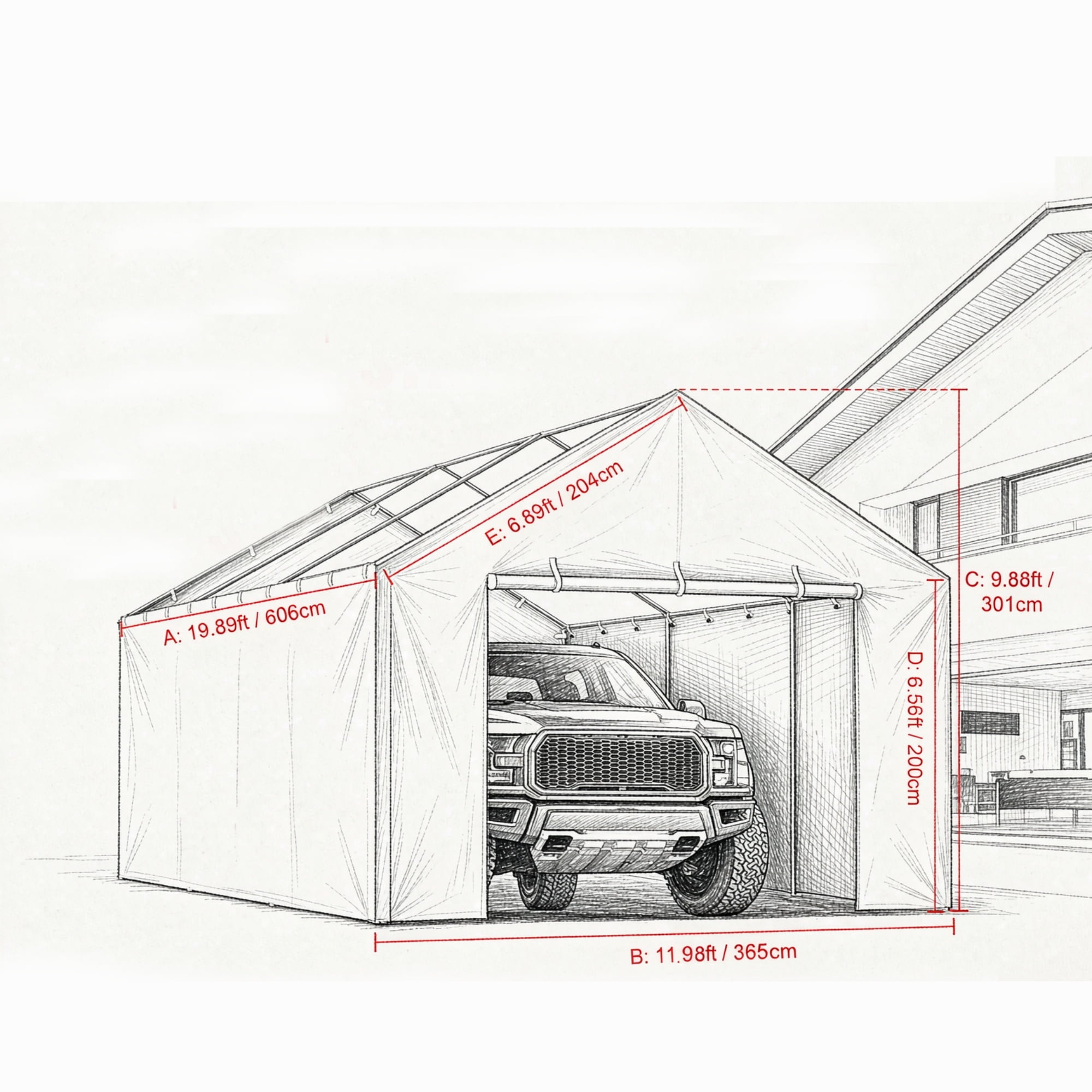 12 x 20ft Carport Replacement Side Wall, Heavy-Duty Waterproof & UV-Protected Garage Tent Tarp with Ball Bungees (Top & Frame Not Included)