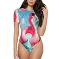 thumbnail image 1 of Bingfone Motif Flamant Rose Tropical pour Piscine Justaucorps à Col Rond pour Femmes, Justaucorps à Manches Courtes à Boutons-Pression, Adapté pour Fête, Sports, Usage Quotidien-TG, 1 of 7
