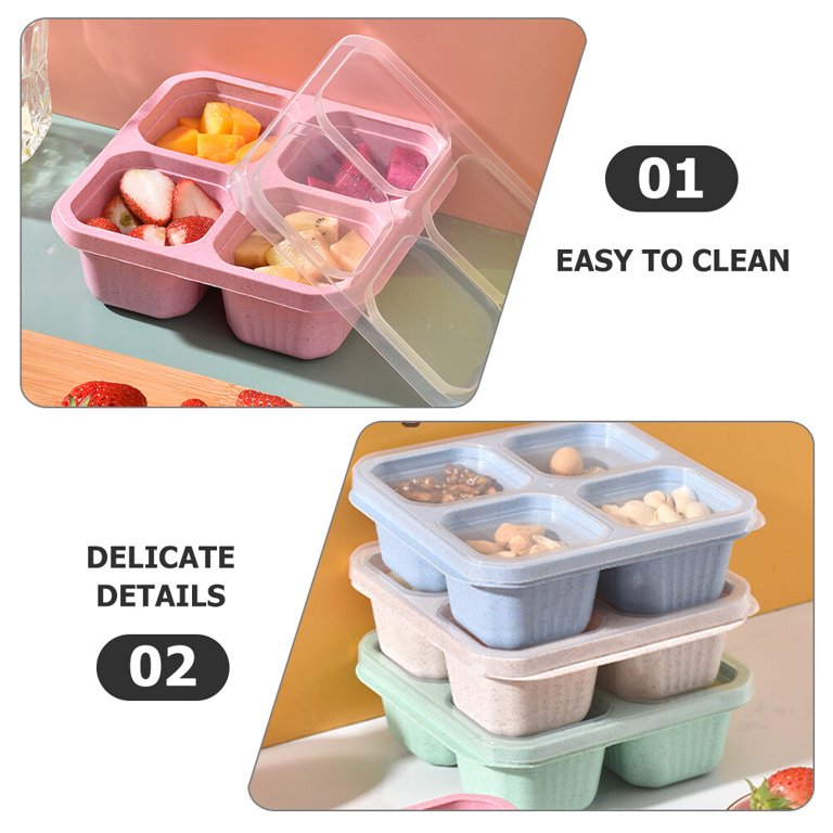 4pcs Lunch And Snacks Storage Box, Reusable 4 Compartment Food