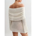 thumbnail image 5 of Women'S Off Shoulder Mini Skirt Bodycon Long Sleeve Crochet Out Going Mesh Elegant Sweater Dress White S, 5 of 8