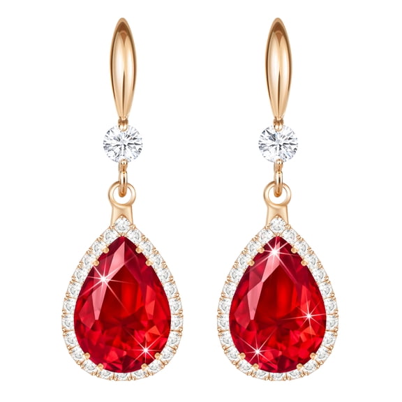 Linawe Red Dangle Earrings for Women Rose Gold, Ruby Imitation Diamond Wedding Drop Earrings, Rhinestone Cubic Zirconia Crystal Earrings Set, Teardrop Birthstone Jewelry