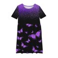 thumbnail image 3 of Spazoro Kids Girls A Line Dresses, Short Sleeve New Style Round Neck Butterfly Print Princess Dress for Child Girls Purple Size 4 T, 3 of 4