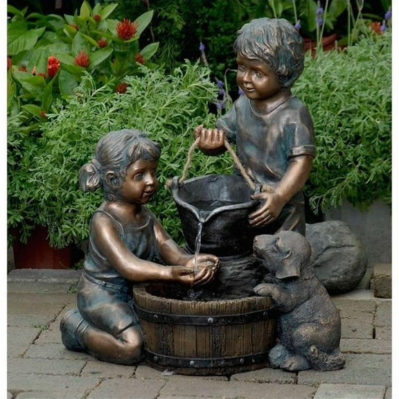 NewTitle: Durable Polyresin Bronze Fountain Weatherproof 21.9" H x 17.3" W x 12.2" D