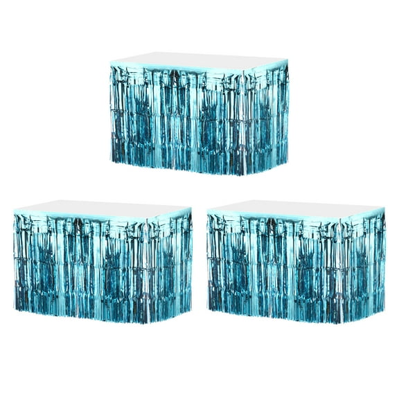 Uxcell 3Pcs 29x108" Light Blue Metallic Foil Fringe Tinsel Table Skirts