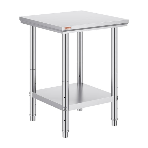 VEVOR Stainless Steel Prep Table, 24 x 24 x 31 Inch, 700 lbs Load Capacity, Heavy Duty Metal Worktable with 3 Adjustable Height Levels, Commercial Workstation for Kitchen Garage Restaurant Backyard