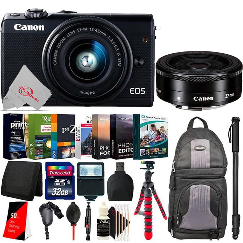 Canon M100 Mirrorless Digital Camera with 15-45mm + Canon EF-M f2 STM Lens + Kit Walmart.com