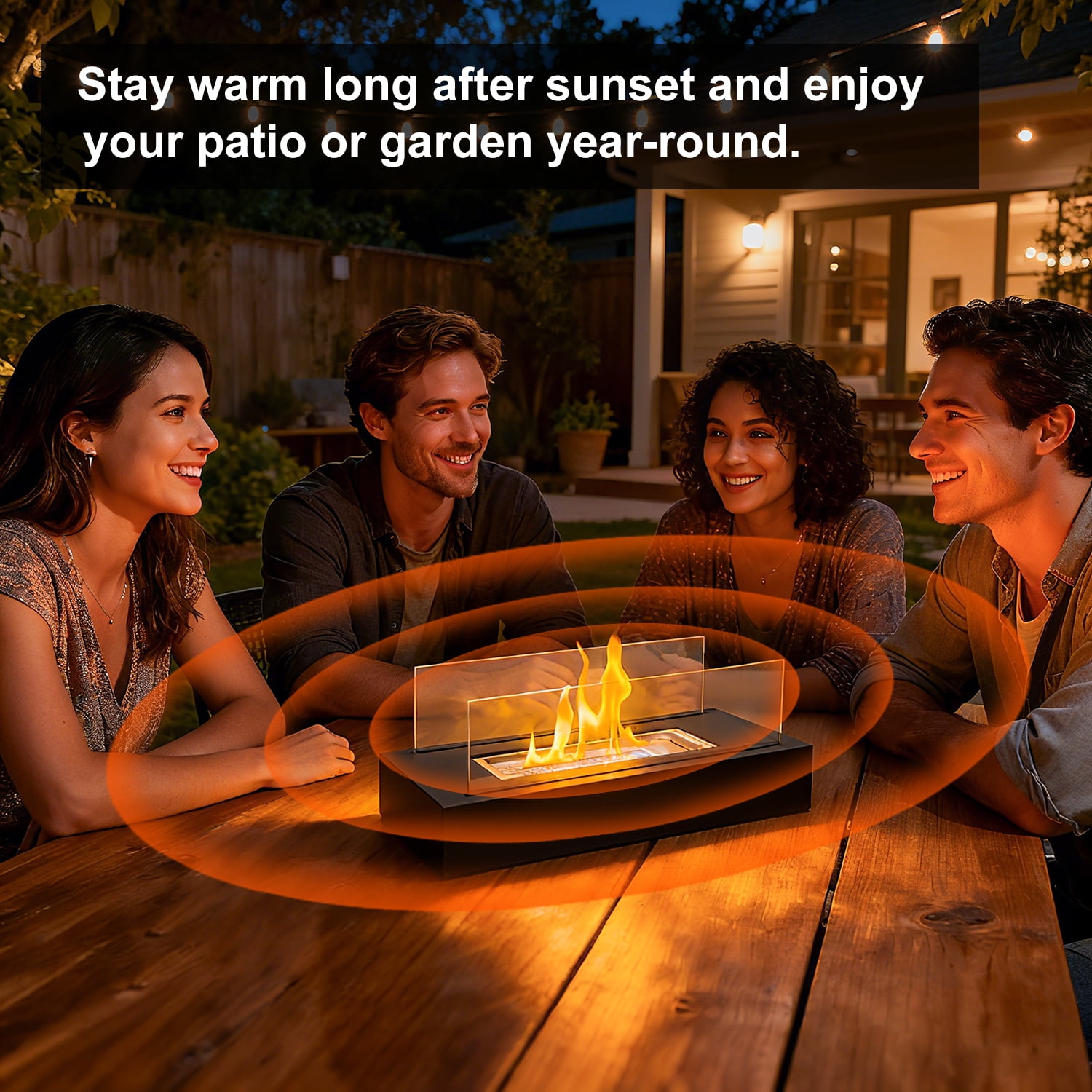 Behome 14” Firepit Desk Top, Stainless Steel Rectangle Fire Pit, Fire Bowl with Glass Wind Guard, Black