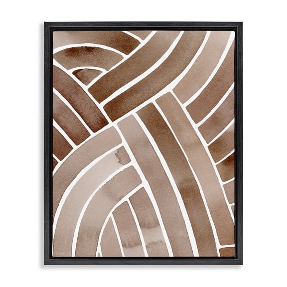 Stupell Industries Bohemian Modern Brown Intertwining Lines Stripes Watercolor Detail Black Floating Frame Canvas Art, 17 x 21, by Grace Popp