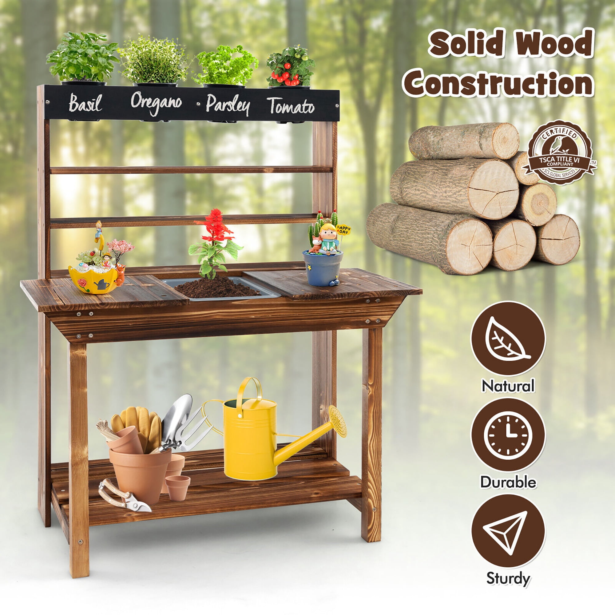 Gymax Kids Potting Bench Wooden Toy Gardening Center with