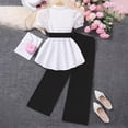 thumbnail image 2 of UngA Girls Short Sleeve Dress Shirt Causal Collar Tunic Blouse and Wide-Legged Pants 11-12 Years,Black, 2 of 7