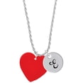 thumbnail image 1 of Delight Jewelry Acrylic 1" Red Heart Silvertone Script Initial Disc - E - Charm Necklace, 20"+3", 1 of 4