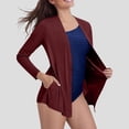 thumbnail image 4 of Sevevn Cardigan Sweaters for Women Women's Solid UPF 50+ Cardigan Sun Shirts Long Sleeve Sun Wrap With Pockets Ice Silk Sunscreen Jacket Holiday Gift Finder Wine M, 4 of 9