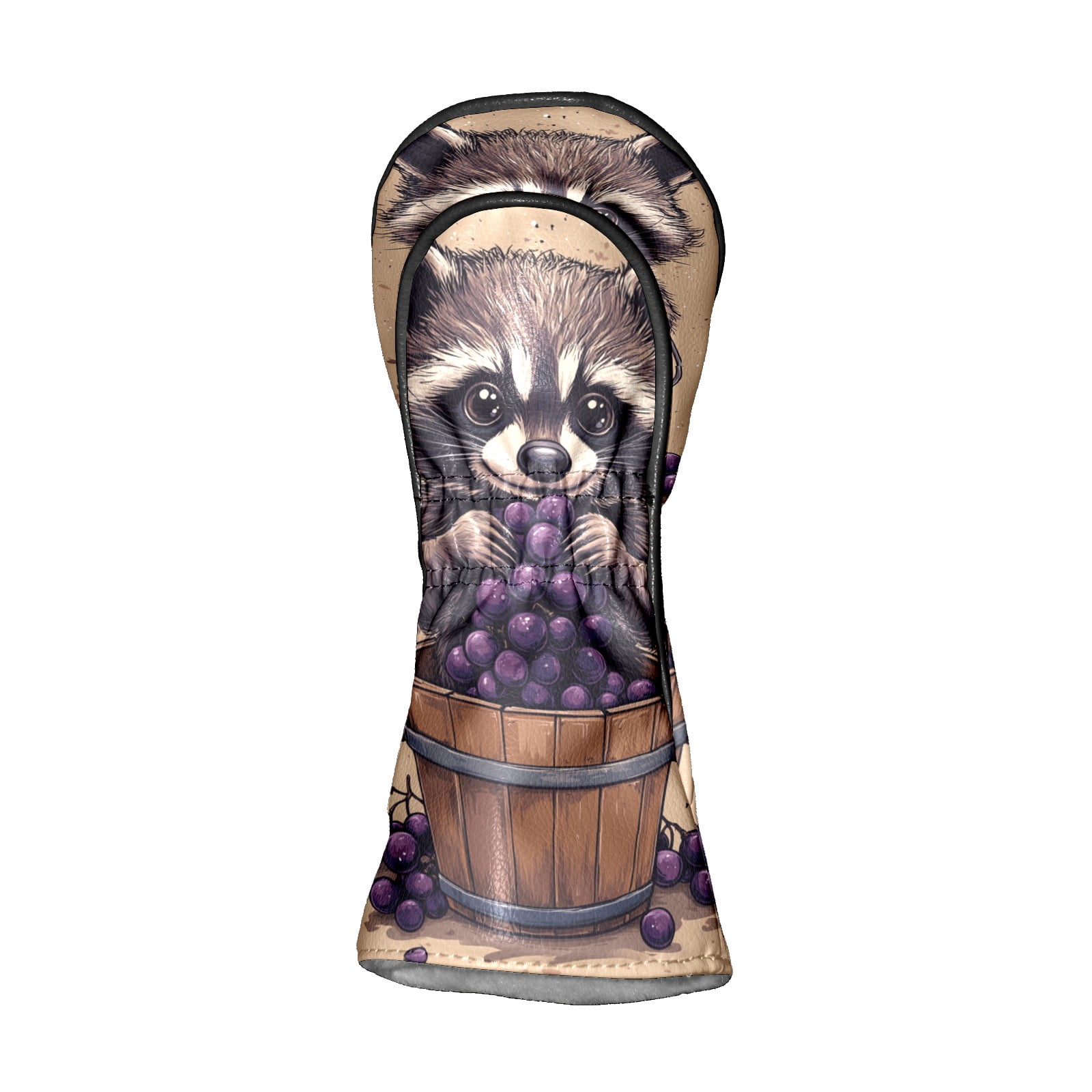 Golf Club Covers PU Leather Waterproof Head Covers for Fairway Woods Hybrids Brown Raccoon Grapes