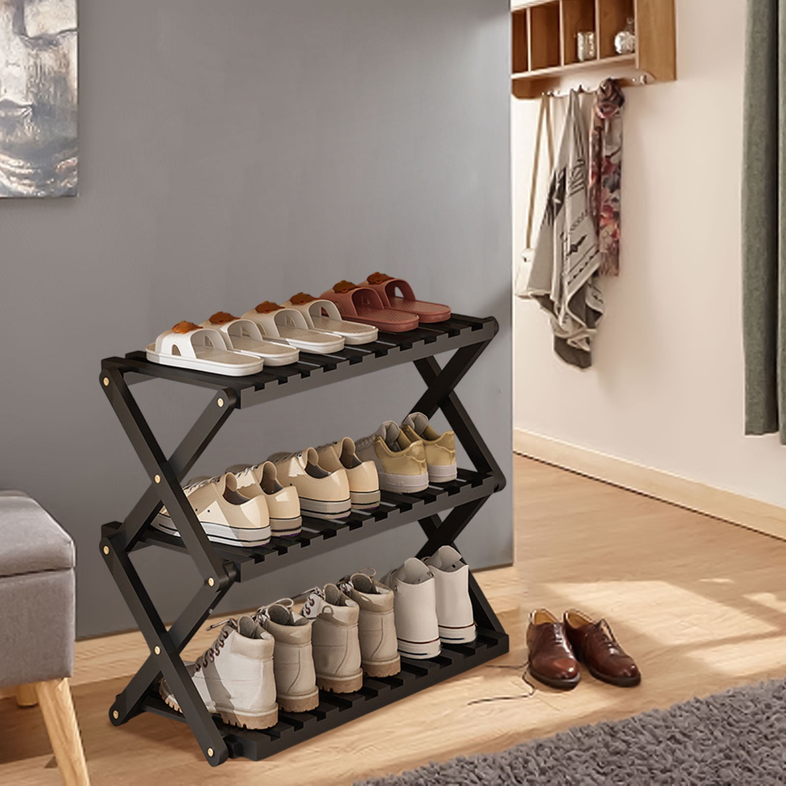 Wzzjkit Shoe Rack 3 Layer Tall Shoe Organizer for Entryway 9 Pairs Shoe & Boots Organizer Storage Shelf Long-Lasting Dusts Proof Shoe Cabinet