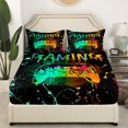thumbnail image 3 of King Size Gaming Sheet Set Gamer Bed Sheets Video Game Room Decor,Gamepad Controller Gaming Bed Set Teens,Black Teal Yellow Tie Dye Top Sheet, 3 of 5