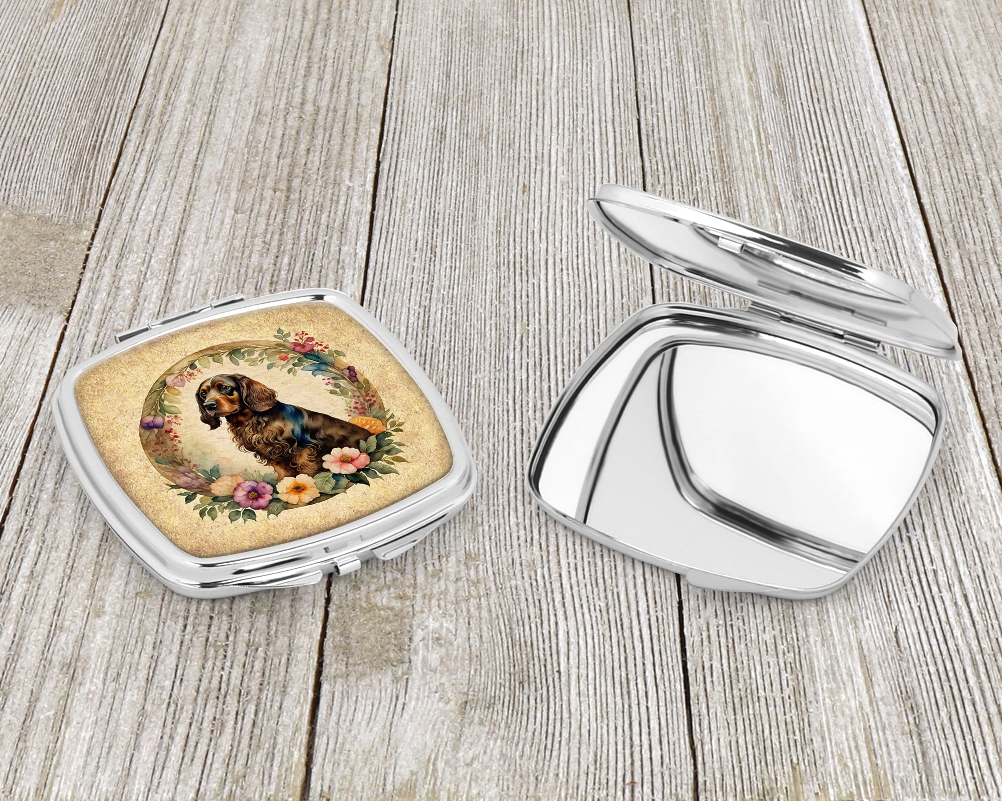 Field Spaniel and Flowers Compact Mirror 2.75 in x 3 in
