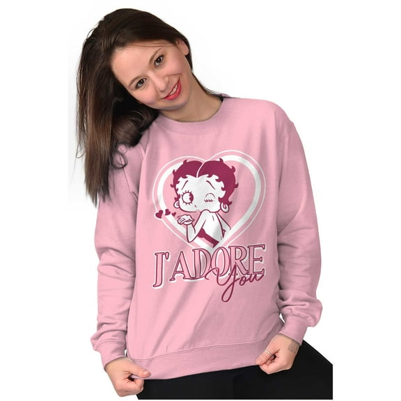 French Betty Boop Kiss J'Adore You Women Crewneck Sweatshirt Brisco Brands S