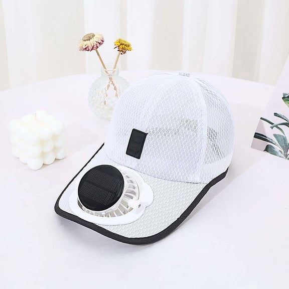 BingTong Mesh Baseball Cap With Built-in Cooling Fan,USB Rechargeable & Solar Powered Wide Brim Sun Hat,Breathable Outdoor Cooling Hat For Fishing,Hiking,Camping,Gardening White