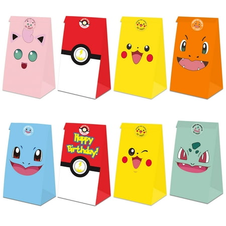 24pcs Cartoon Pokemon Birthday Party Gift Bags Goodie Bags, Boy Party Supplies for Theme Party Decoration Supplies
