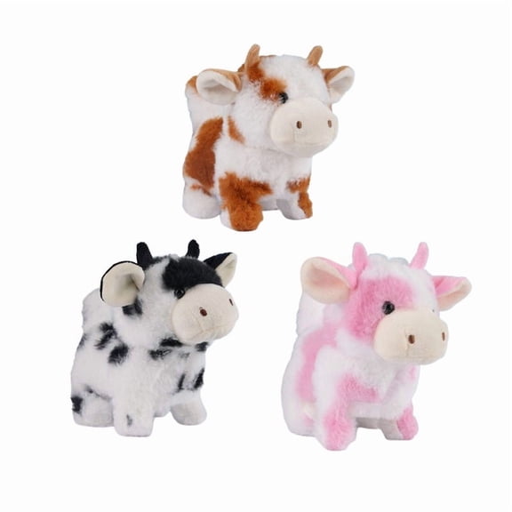 Simulated Cow Toy Brown Stuffed Cow Plush • Interactive Walking Sound Effects • SoftFabric • Black Orange Collar • Cuddly Decor Gift 10 in