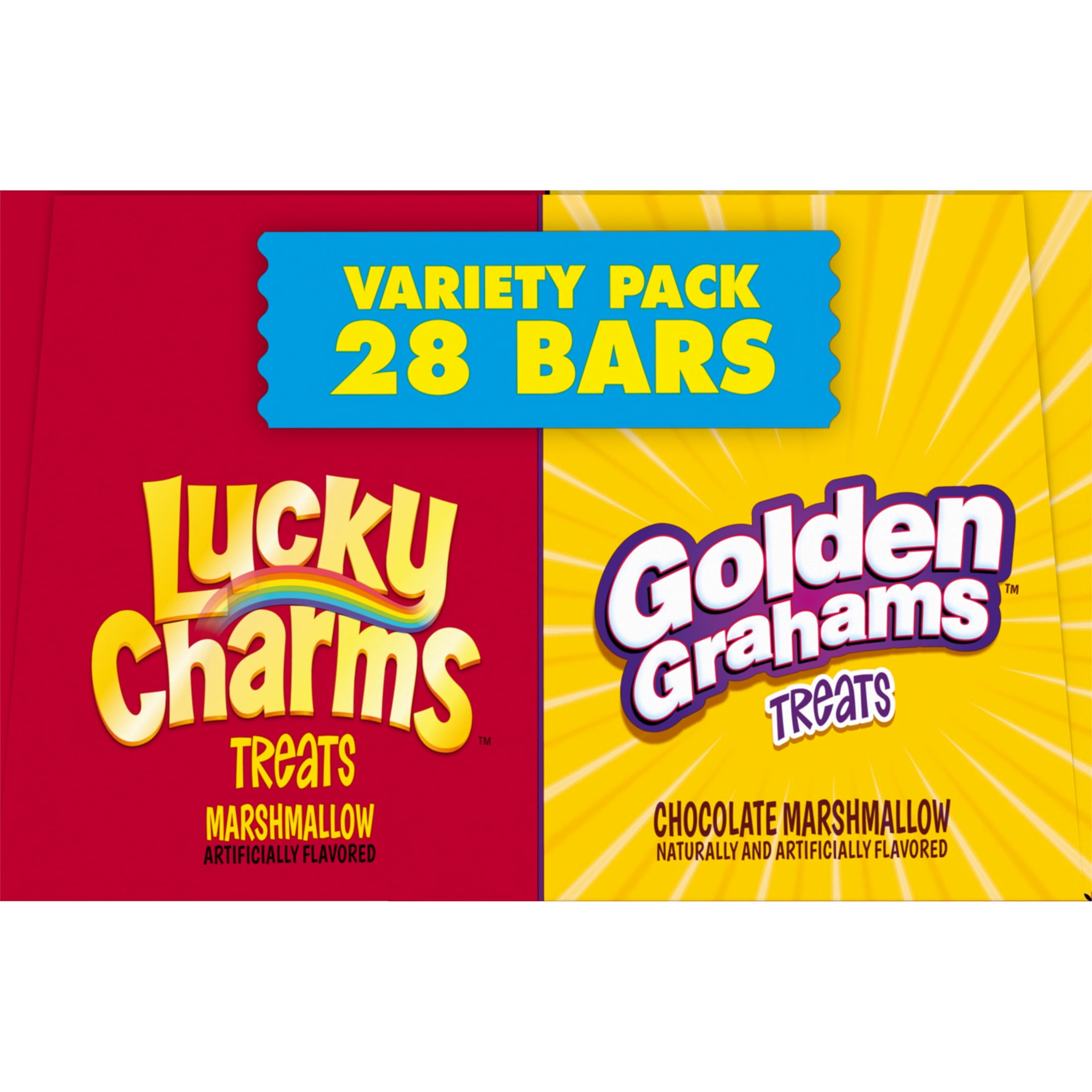 (3 pack) Lucky Charms and Golden Grahams S'mores Cereal Treat Bars, Variety Pack, 28 Count, 26.7 oz