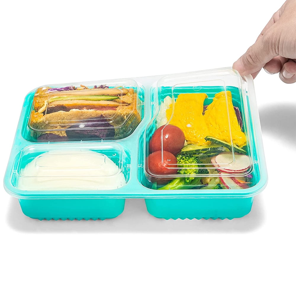 ElvesHome meal prep container 3 compartment, 50 pack meal prep containers  with lids, large food storage container 34oz reusable plastic