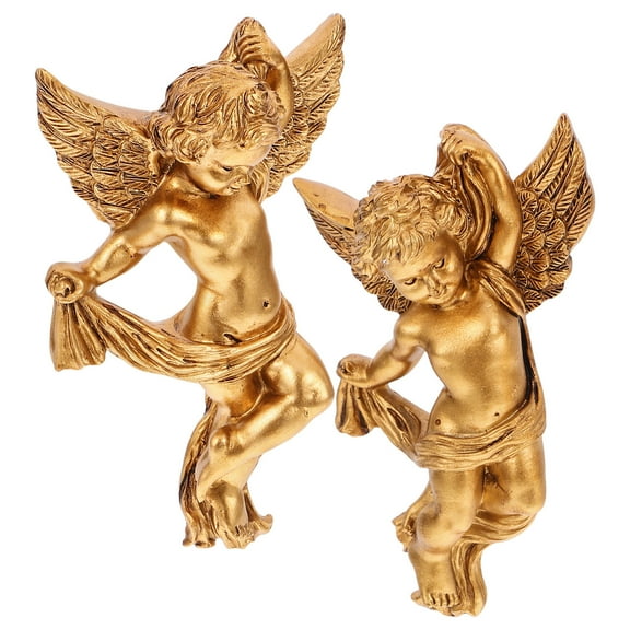 PAMINGONO 2Pcs Angel Wall Hanging Sculpture Golden Resin Figurine Home Decoration Indoor Space Matching