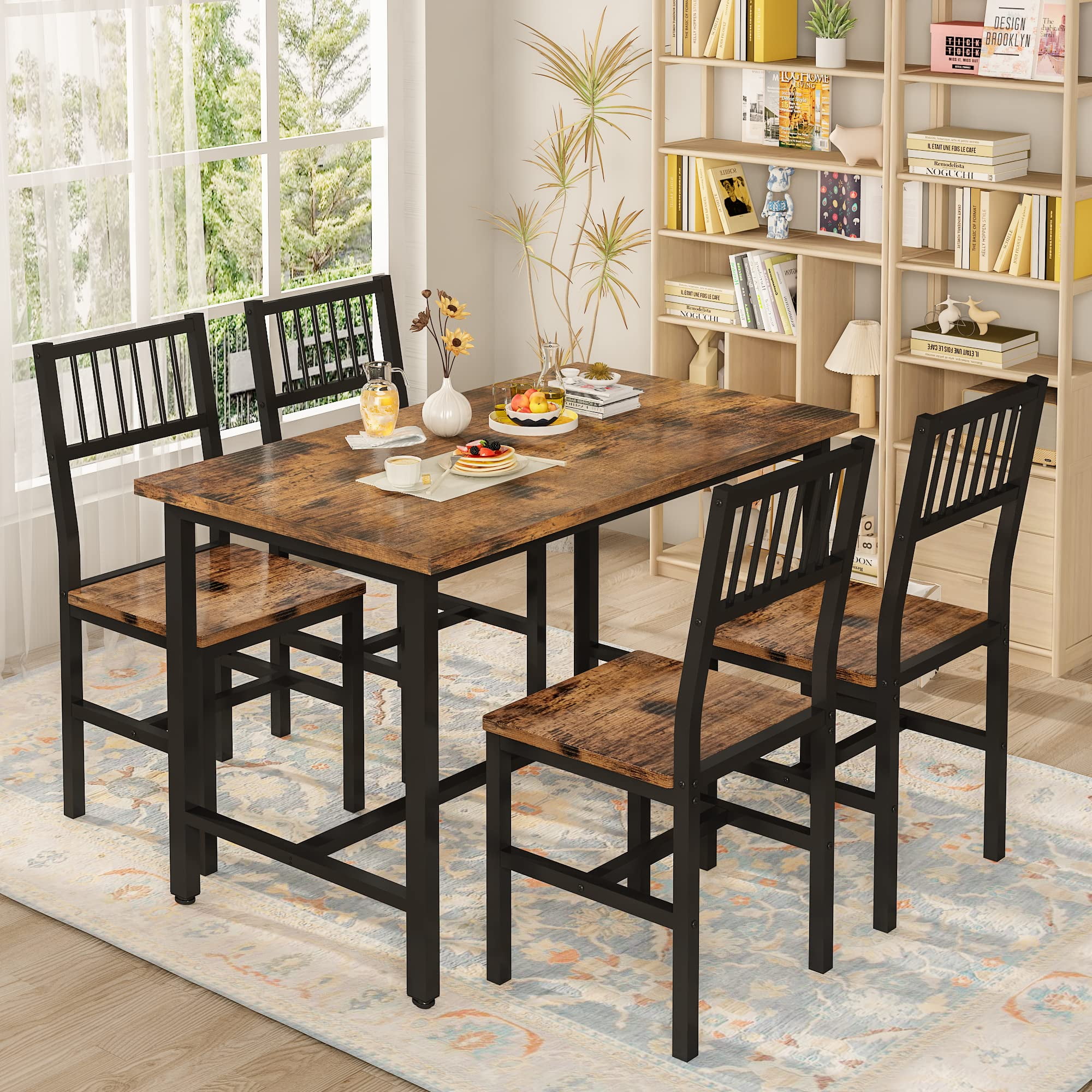 AWQM 5 Piece Kitchen Table and Chairs Set, Dining Table Set for 4, Dining Table Set with Metal