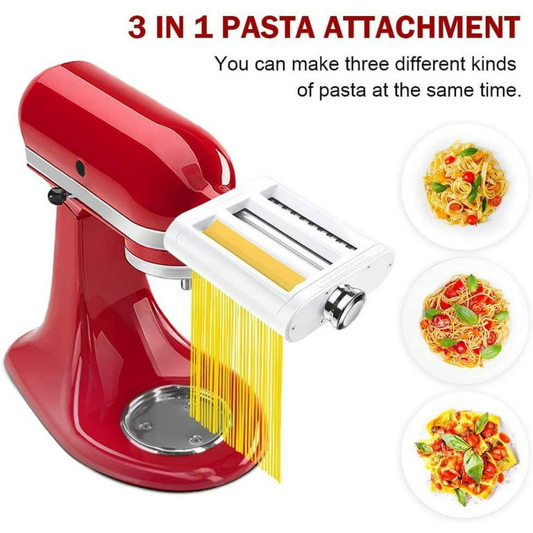  Pasta Maker Attachment for Kitchen Aid Stand Mixer, 3 IN 1  Fettuccine Spaghetti Noodle Cutter and Pasta Roller Set with Cleaning Brush  (White) : Home & Kitchen