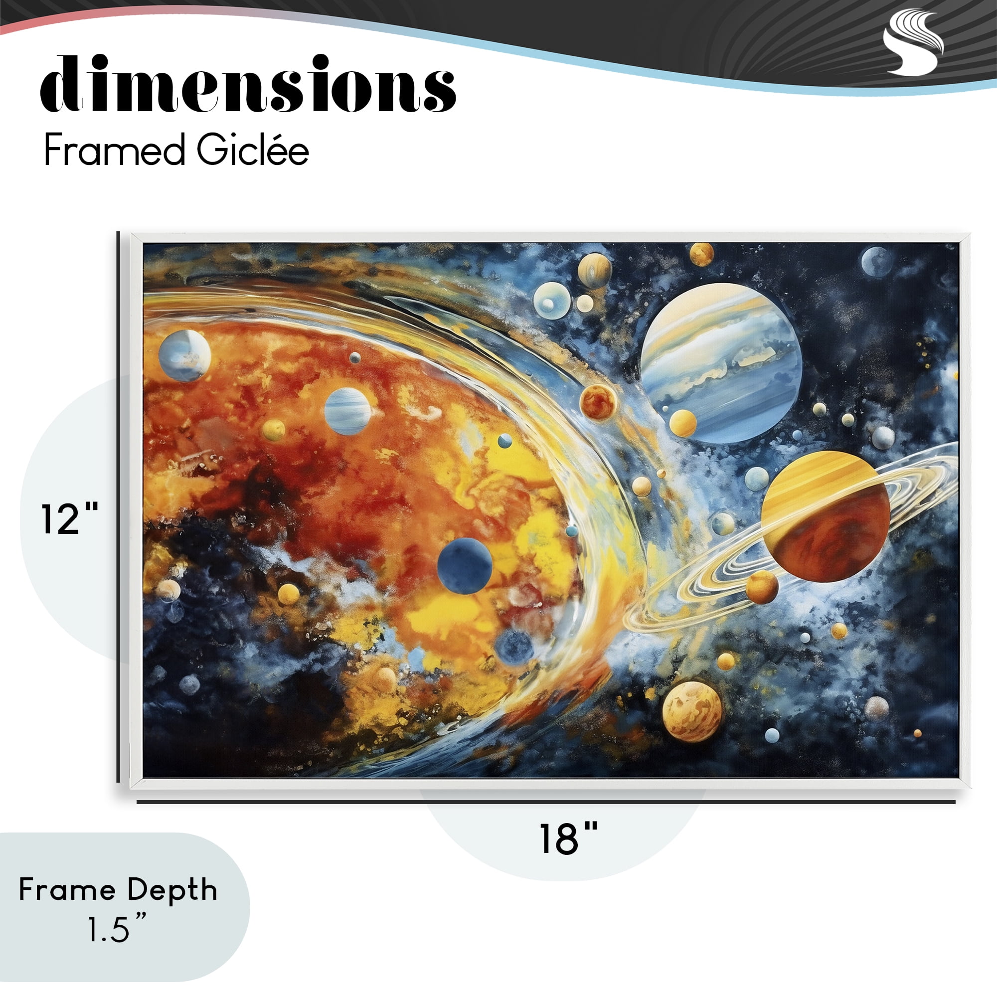 Stupell Industries Space Whirl Planets White Framed Giclee Art, design by Ray Powers
