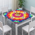 thumbnail image 3 of Rainbow Tie Dye Mandala Pattern Square Fitted Tablecloth with Elastic Edge,Square Table Cover,Washable Elastic Table Cover for Home Kitchen Party Decor 34"x34", 3 of 6