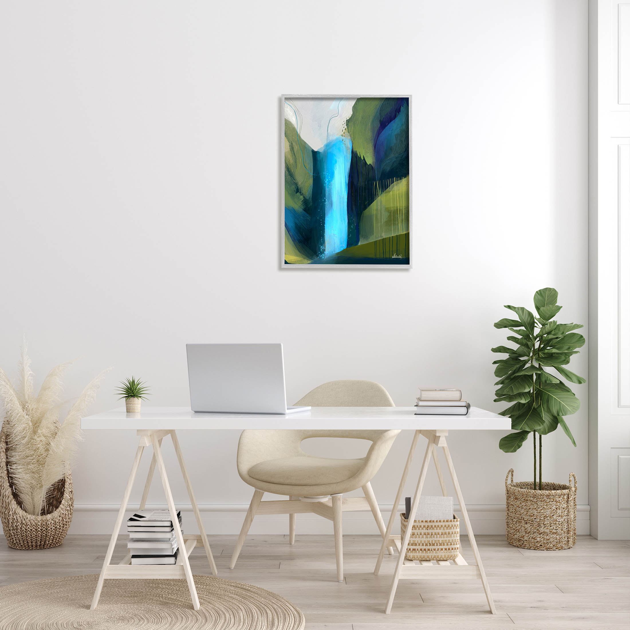 Abstract Waterfall Layered Landscape Abstract Graphic Art Gray Framed Art Print Wall Art