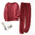 thumbnail image 2 of DeHolifer Women's Pajamas Sets Long Sleeve Crewneck Loose Pullover Top+Long Trousers Homewear Lounge Set Wine 3XL, 2 of 8