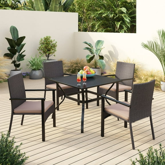Alpha Joy 5 Pieces Wicker Outdoor Patio Dining Set Chairs&Table Set