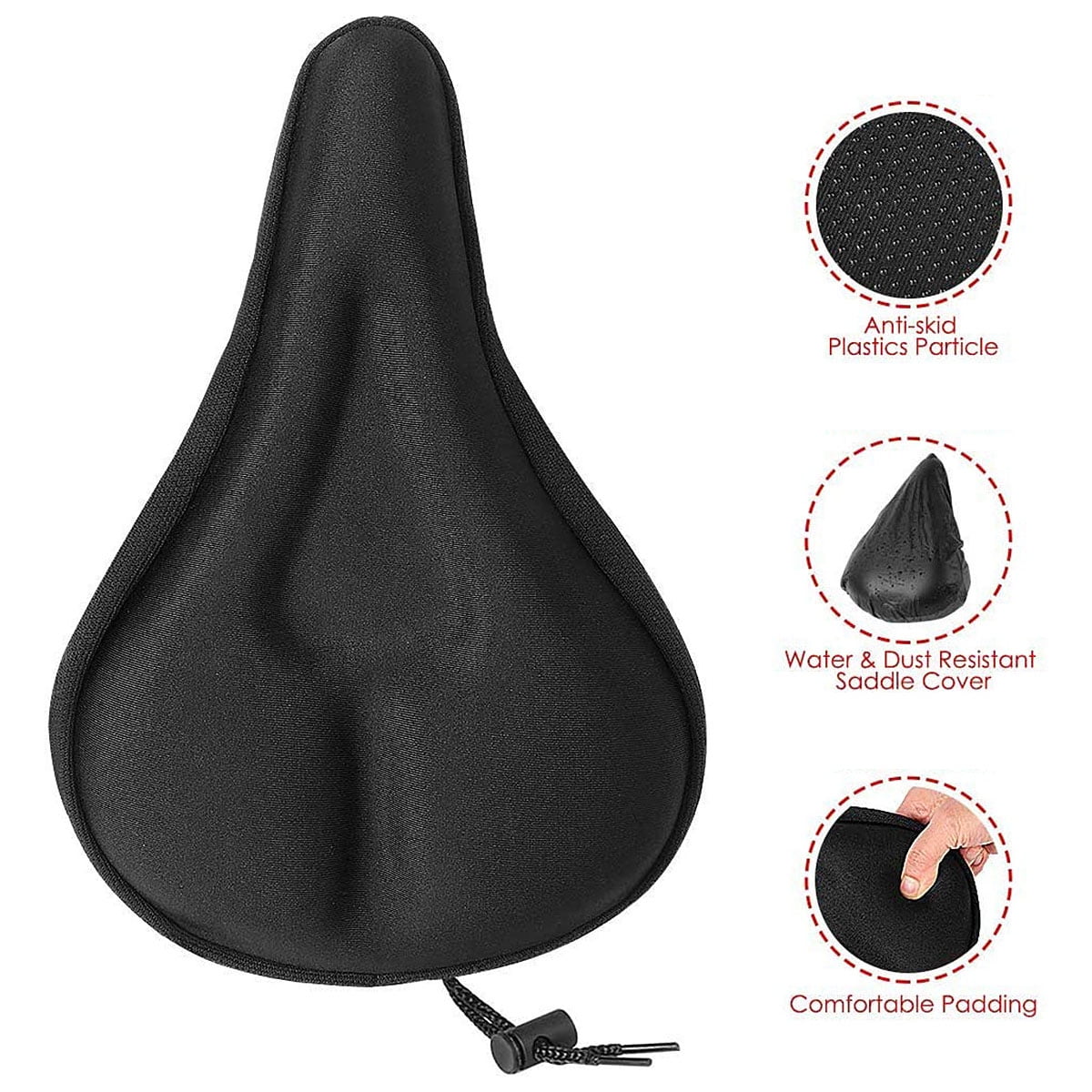 RQWEIN Bicycle Seat Cushion Cover-Soft Extra Silica Gel and Foam Bike Saddle Cushion,Spinning with Waterproof & Dustproof Cover for Mens & Womens 
