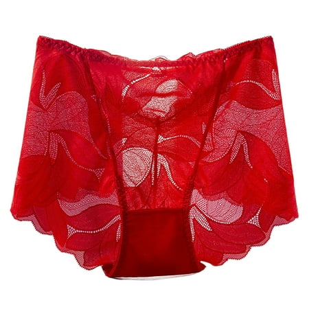 BYHONG Women s Underwear Plus Size Underwear High Waist Women s Lace Seamless Briefs Panties for Women Red XL