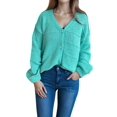 thumbnail image 2 of Women'S Winter Button Down Cardigan Sweaters Casual Coats Oversized Chunky Cable Knit Long Sleeve Outwear Cyan M, 2 of 9