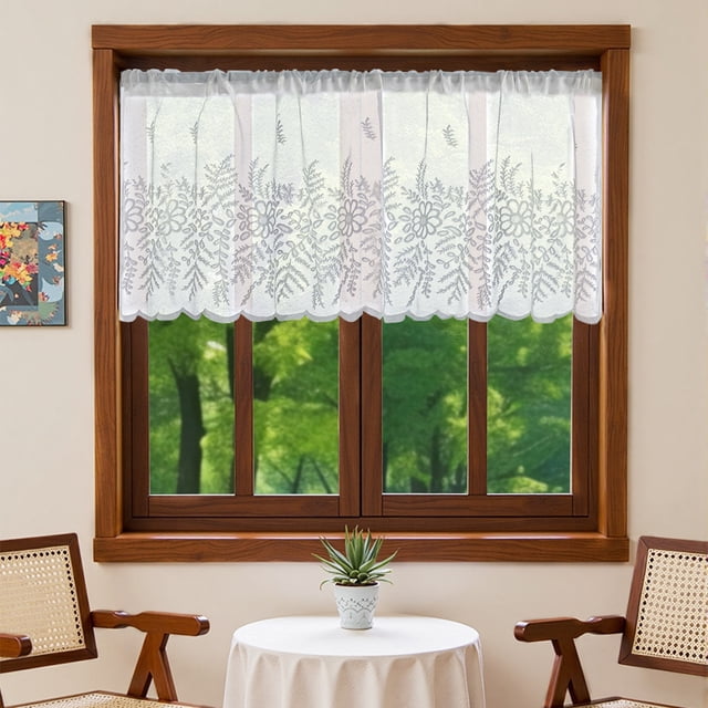 Xiao Hua Cortinas para ventanas pequeñas, 1 pieza, blancas, para ventanas pequeñas, 132x46cm, con bolsillo para barra, estilo A.