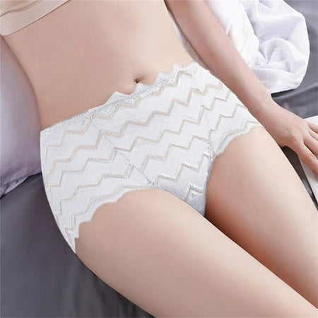 

Briefs For Women Underwear Ladies Waist High Waist Lace Mesh Sexy Waist Slim Thin Underwear White XL 3pcs
