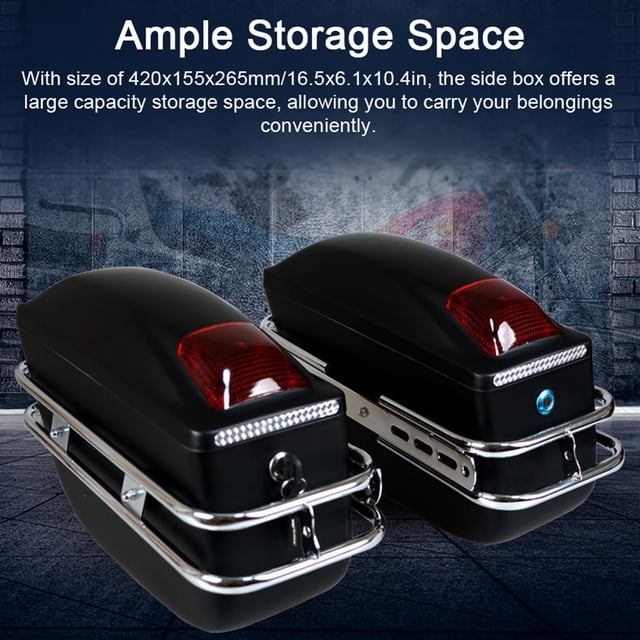 Saddlebags Motorcycle Hard Saddlebags Universal Side Storage Box Rear Trunk with Light & Lock, 1 Pair