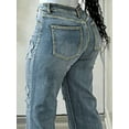 thumbnail image 5 of Denim Jeans for Women Stretch Mid Rise Button Elastic Waist Jeans Cross Embellished Wide Leg Jeans Perfect for Edgy Casual Streetwear Looks, 5 of 7