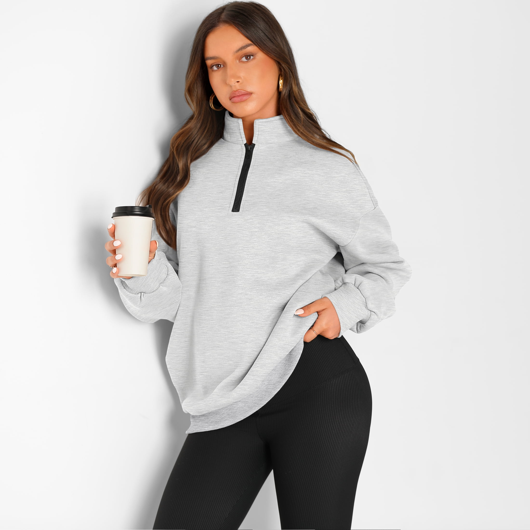 SUNBS Womens Oversized Sweatshirts Half Zip Pullover Fall Fashion Hoodies Long Sleeve Shirts Clothes
