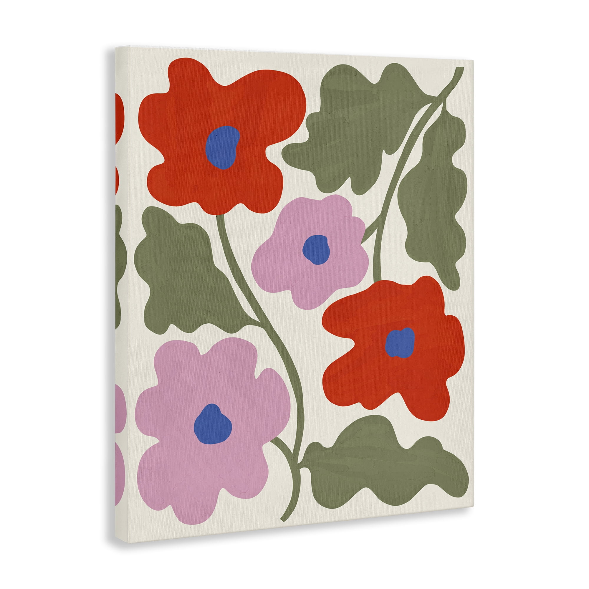 Stupell Industries Red & Pink Bold Flowers Plants & Flowers Painting Wrapped Canvas Art Print Wall Art, 24 x 30