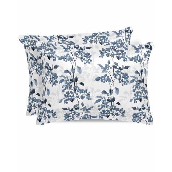 Hokiten Pillow Cases Queen Size Set of 2, Couch Pillow Covers, Blue Botanical Satin Pillowcases with Zipper for Hair/Skin, Pillow Protector Cover, Vintage Nature Flower Floral 20x30 Inches