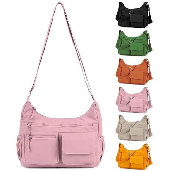 PULLIMORE Crossbody Bag for Women Nylon Waterproof Shoulder Purse Handbag Messenger Bag Lightweight Multi-Pockets Pocketbooks, Pink
